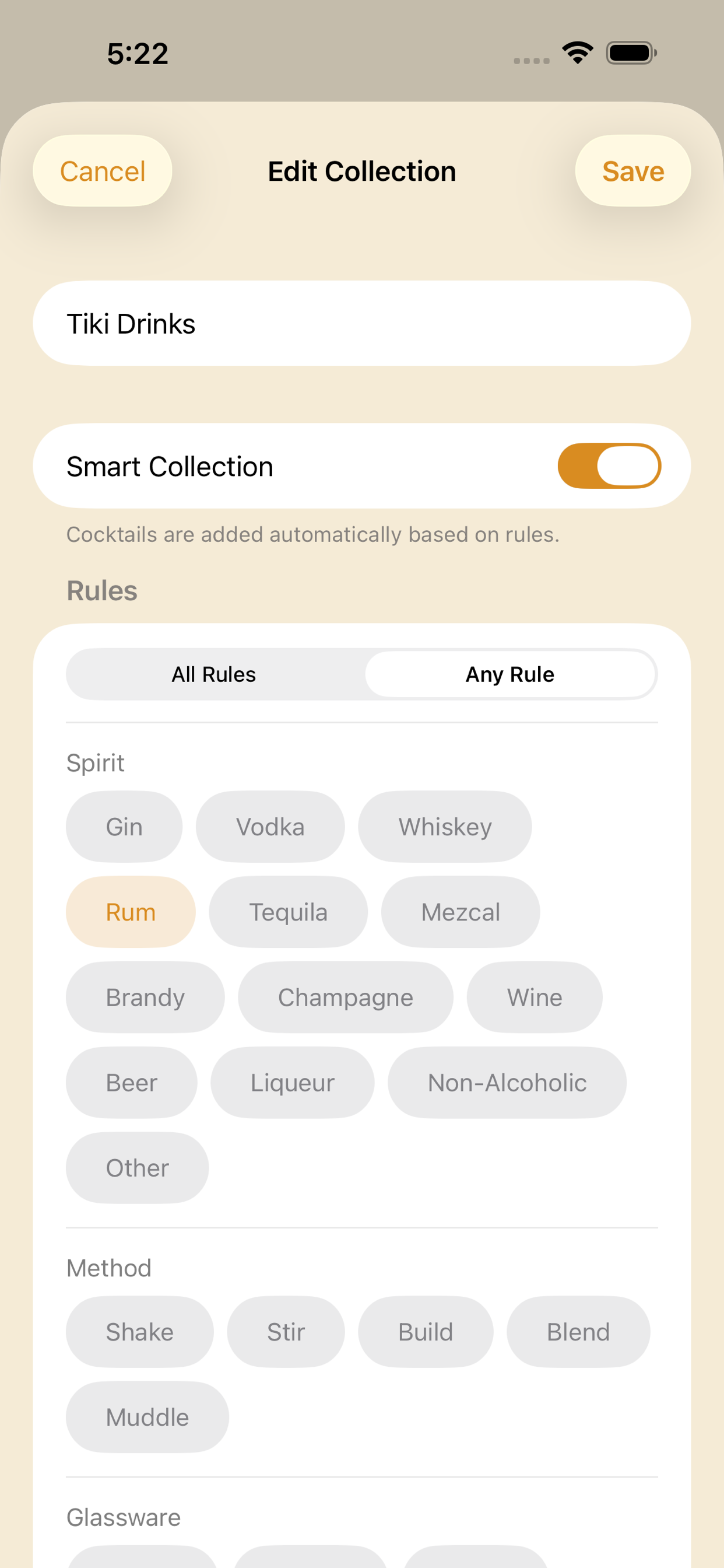 Smart collection rule editor